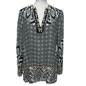 Hale Bob Embellished Black/White Geometric Tunic Sz‎ S